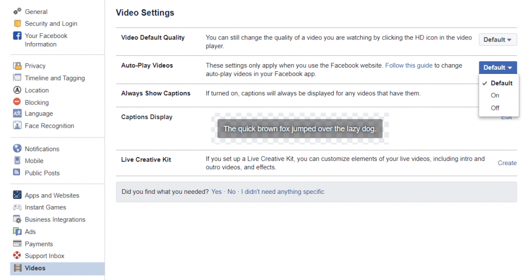 Turn off Autoplay Videos on Facebook